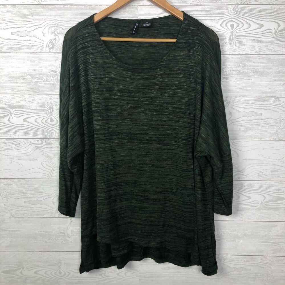 New Directions Women's 1X Long Sleeve Knit Scoop Neck Tunic Sweater Lightweight